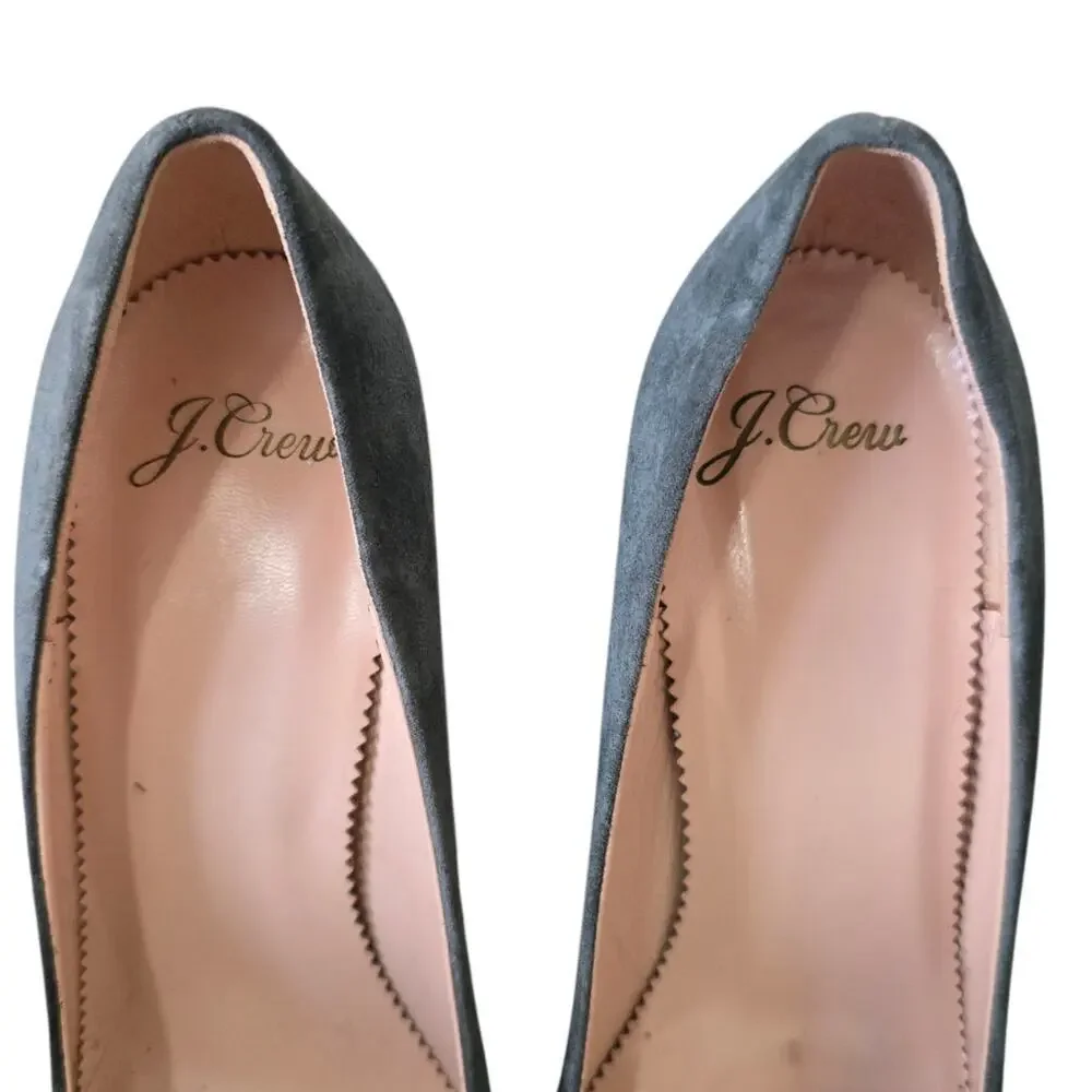J. Crew Elsie Pumps Suede New Italy Glitter Cap Toe Coastal Grey 6 Silver